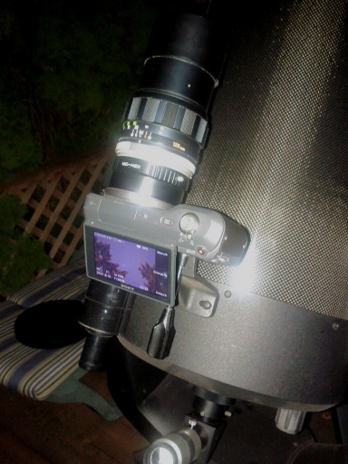 Sony NEX3 with 135mm F2.8 Minolta lens piggybacked on a Celestron NextStar-11